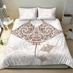 New Zealand Manta Ray Tattoo Bedding Set Aotearoa Maori Haehae Beige - Aussie Hoodie