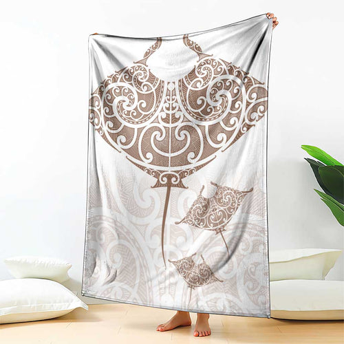 New Zealand Manta Ray Tattoo Blanket Aotearoa Maori Haehae Beige - Aussie Hoodie