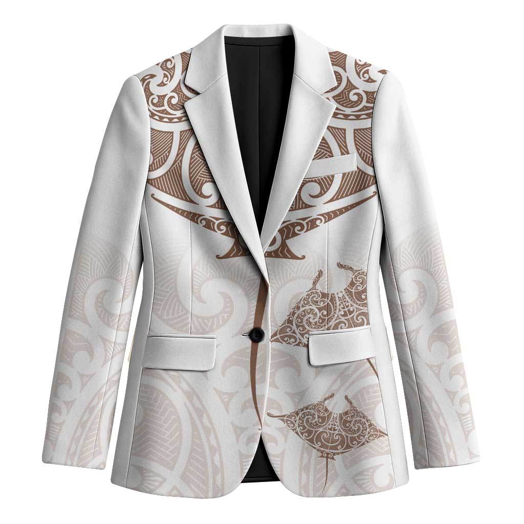 New Zealand Manta Ray Tattoo Blazer Aotearoa Maori Haehae Beige - Aussie Hoodie