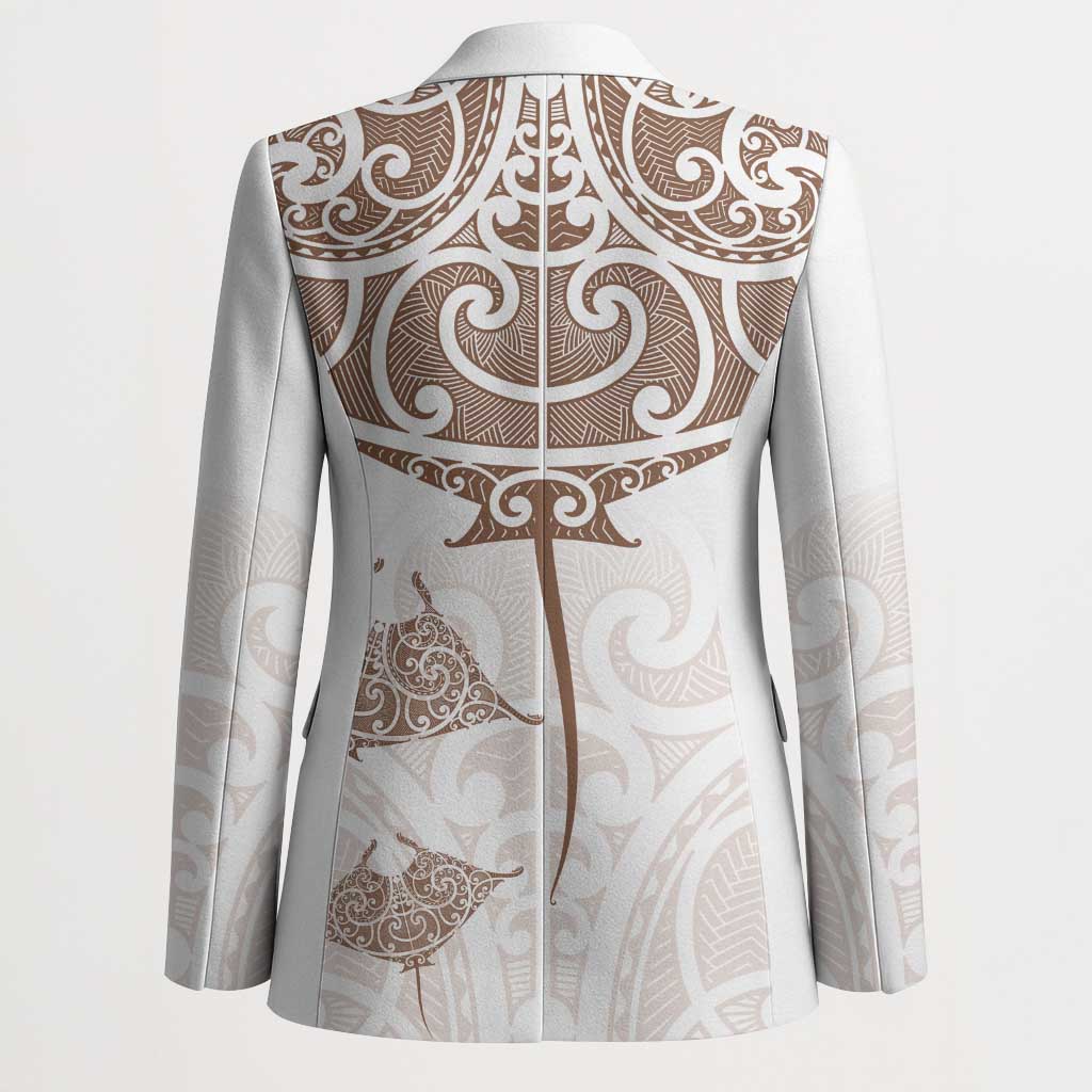 New Zealand Manta Ray Tattoo Blazer Aotearoa Maori Haehae Beige - Aussie Hoodie
