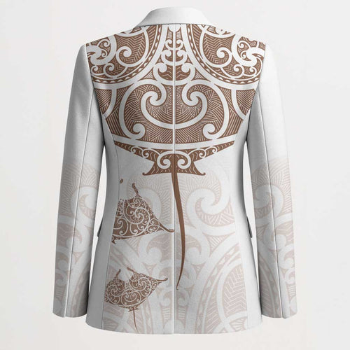 New Zealand Manta Ray Tattoo Blazer Aotearoa Maori Haehae Beige - Aussie Hoodie