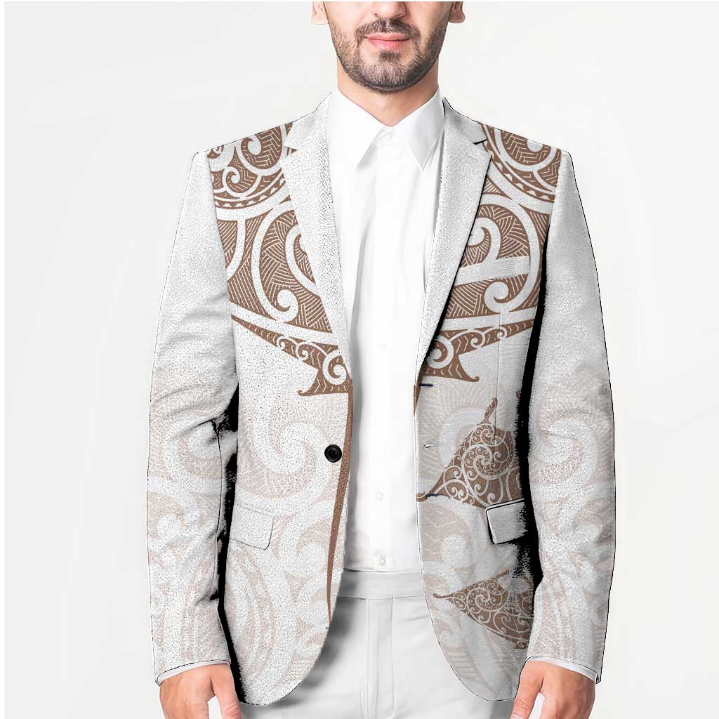 New Zealand Manta Ray Tattoo Blazer Aotearoa Maori Haehae Beige - Aussie Hoodie