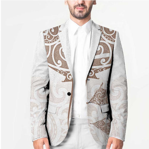 New Zealand Manta Ray Tattoo Blazer Aotearoa Maori Haehae Beige - Aussie Hoodie