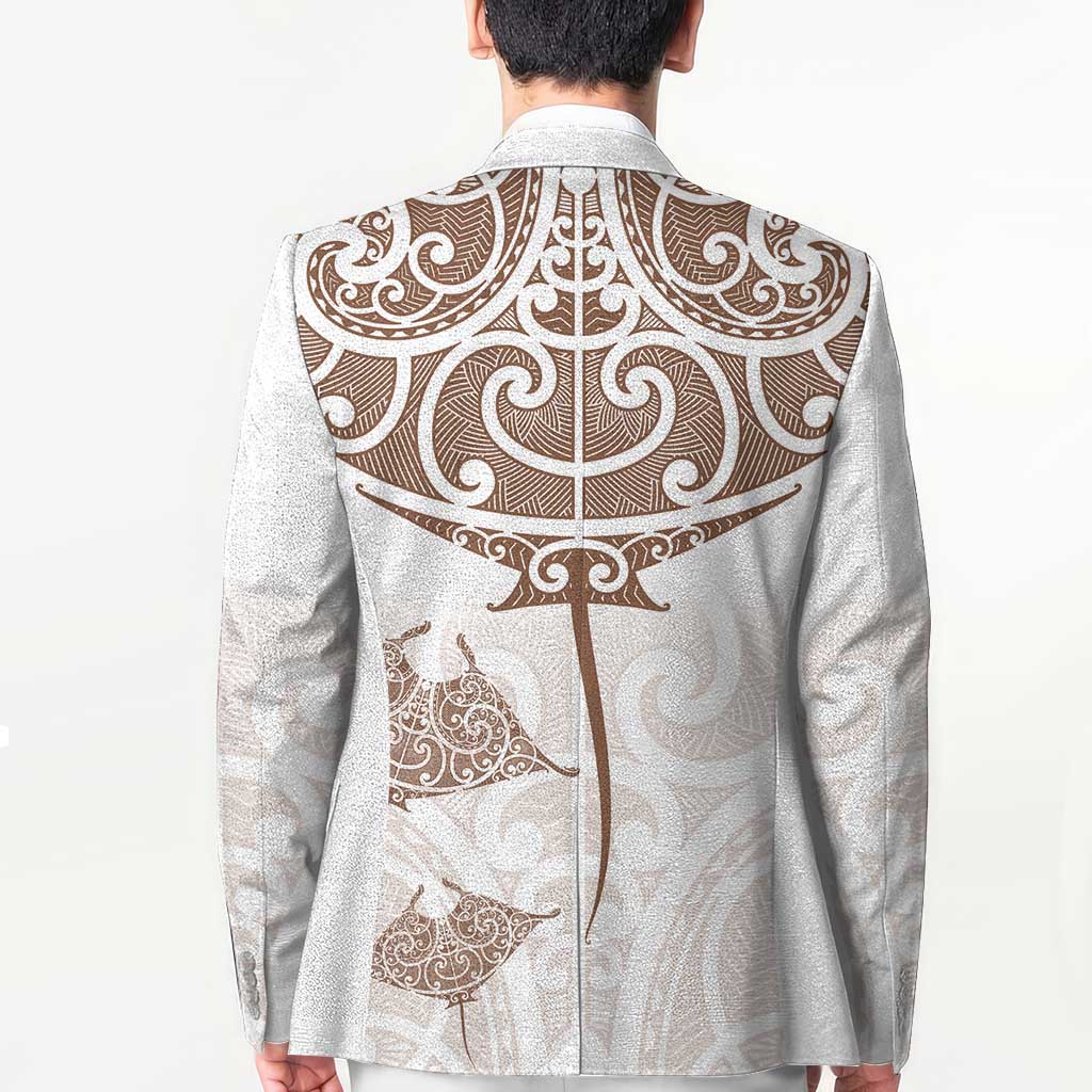 New Zealand Manta Ray Tattoo Blazer Aotearoa Maori Haehae Beige - Aussie Hoodie