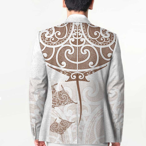 New Zealand Manta Ray Tattoo Blazer Aotearoa Maori Haehae Beige - Aussie Hoodie