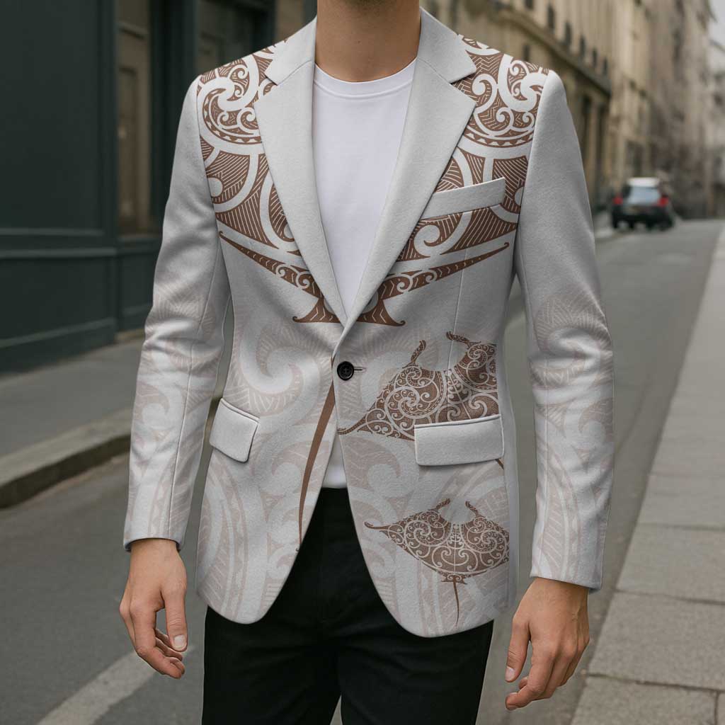 New Zealand Manta Ray Tattoo Blazer Aotearoa Maori Haehae Beige - Aussie Hoodie