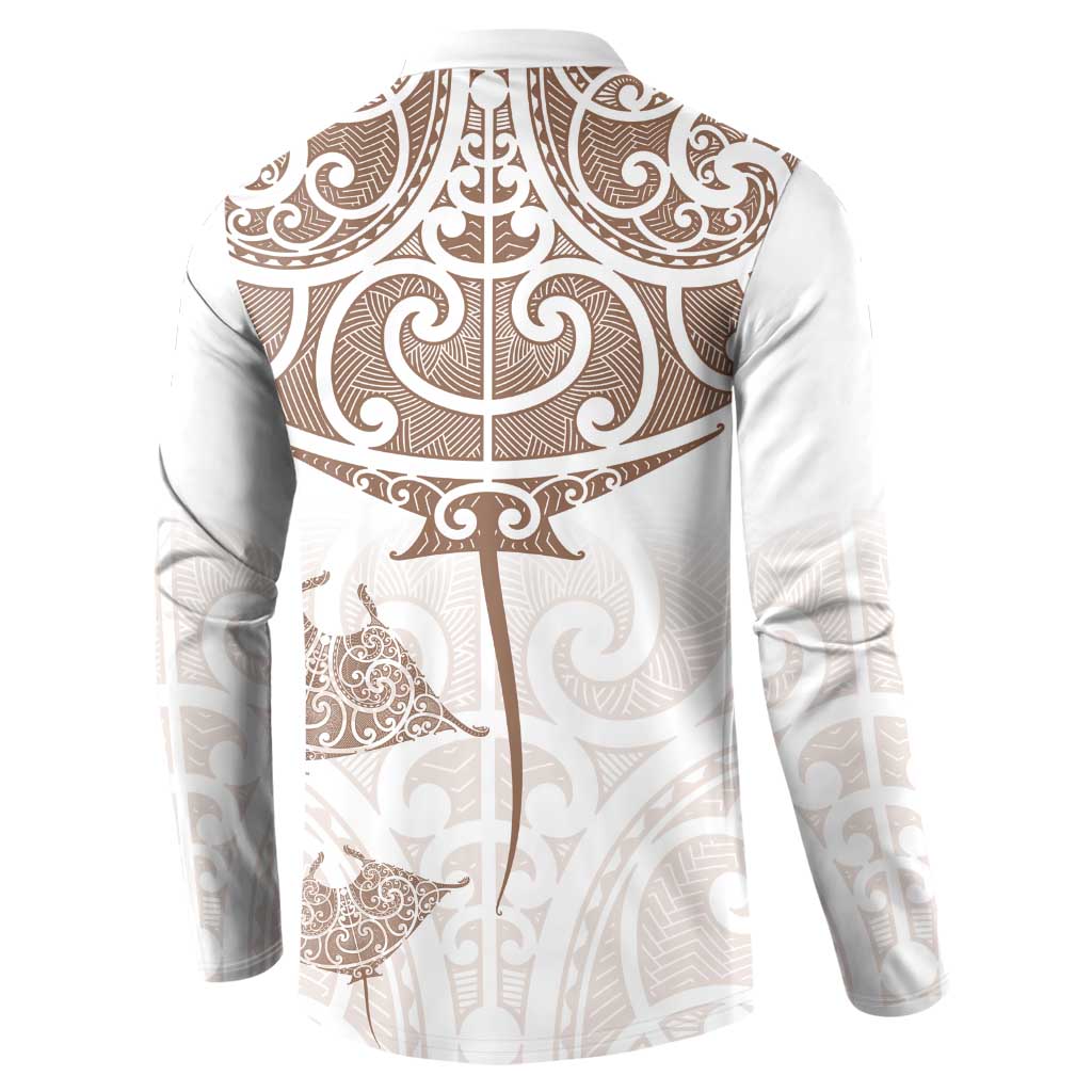 New Zealand Manta Ray Tattoo Button Sweatshirt Aotearoa Maori Haehae Beige - Aussie Hoodie