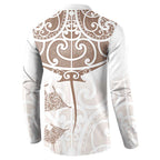 New Zealand Manta Ray Tattoo Button Sweatshirt Aotearoa Maori Haehae Beige - Aussie Hoodie