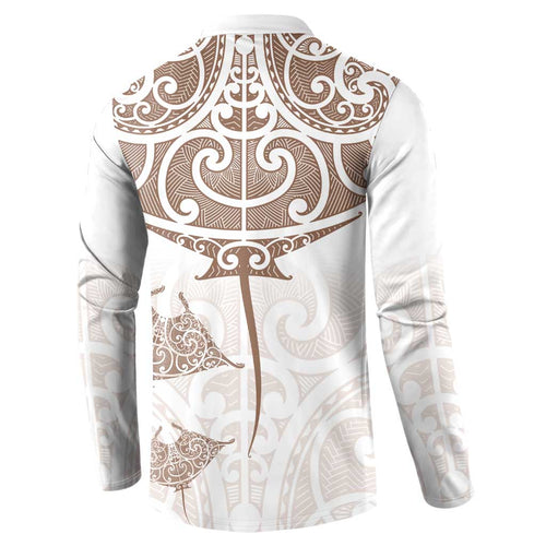 New Zealand Manta Ray Tattoo Button Sweatshirt Aotearoa Maori Haehae Beige - Aussie Hoodie