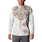 New Zealand Manta Ray Tattoo Button Sweatshirt Aotearoa Maori Haehae Beige - Aussie Hoodie