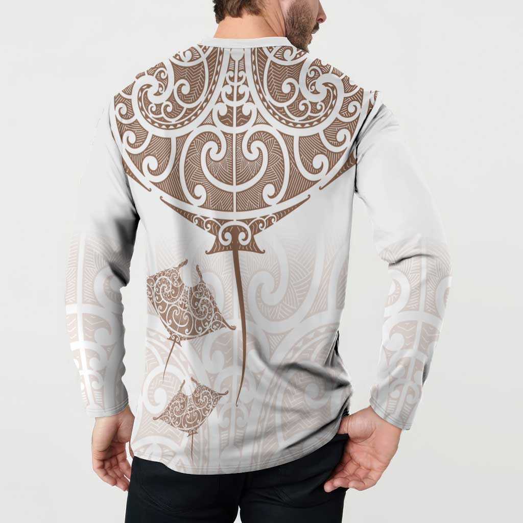 New Zealand Manta Ray Tattoo Button Sweatshirt Aotearoa Maori Haehae Beige - Aussie Hoodie