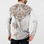New Zealand Manta Ray Tattoo Button Sweatshirt Aotearoa Maori Haehae Beige - Aussie Hoodie