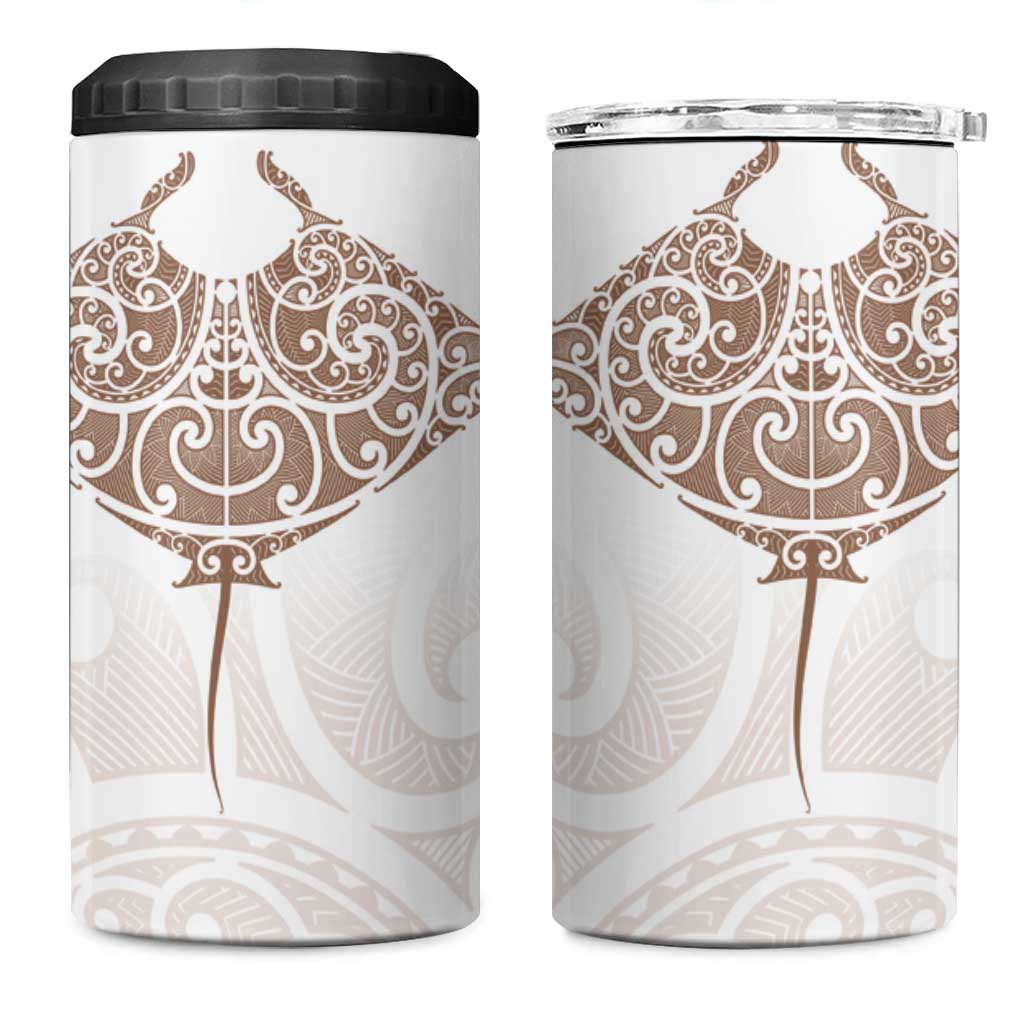 New Zealand Manta Ray Tattoo 4 in 1 Can Cooler Tumbler Aotearoa Maori Haehae Beige - Aussie Hoodie