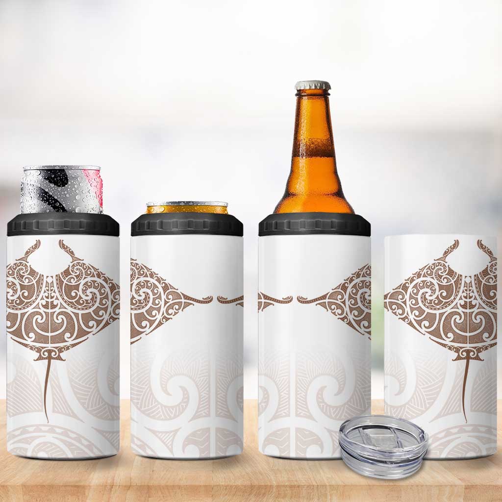 New Zealand Manta Ray Tattoo 4 in 1 Can Cooler Tumbler Aotearoa Maori Haehae Beige - Aussie Hoodie
