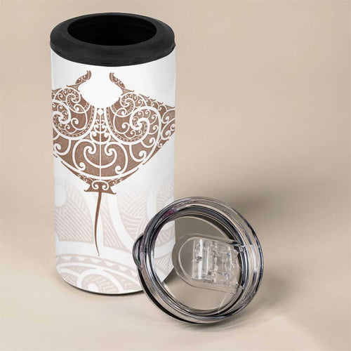 New Zealand Manta Ray Tattoo 4 in 1 Can Cooler Tumbler Aotearoa Maori Haehae Beige - Aussie Hoodie