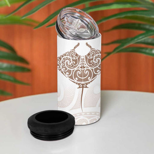 New Zealand Manta Ray Tattoo 4 in 1 Can Cooler Tumbler Aotearoa Maori Haehae Beige - Aussie Hoodie