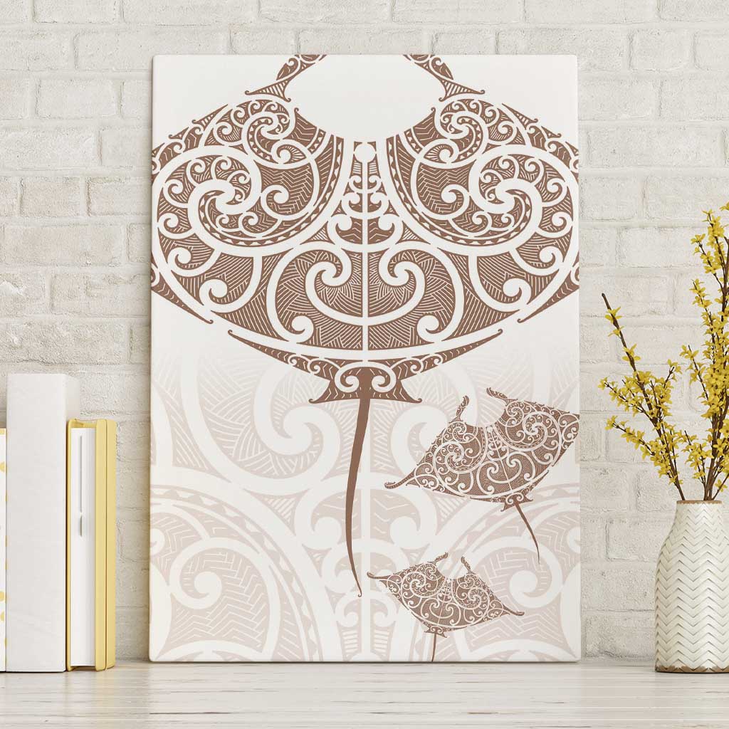 New Zealand Manta Ray Tattoo Canvas Wall Art Aotearoa Maori Haehae Beige - Aussie Hoodie