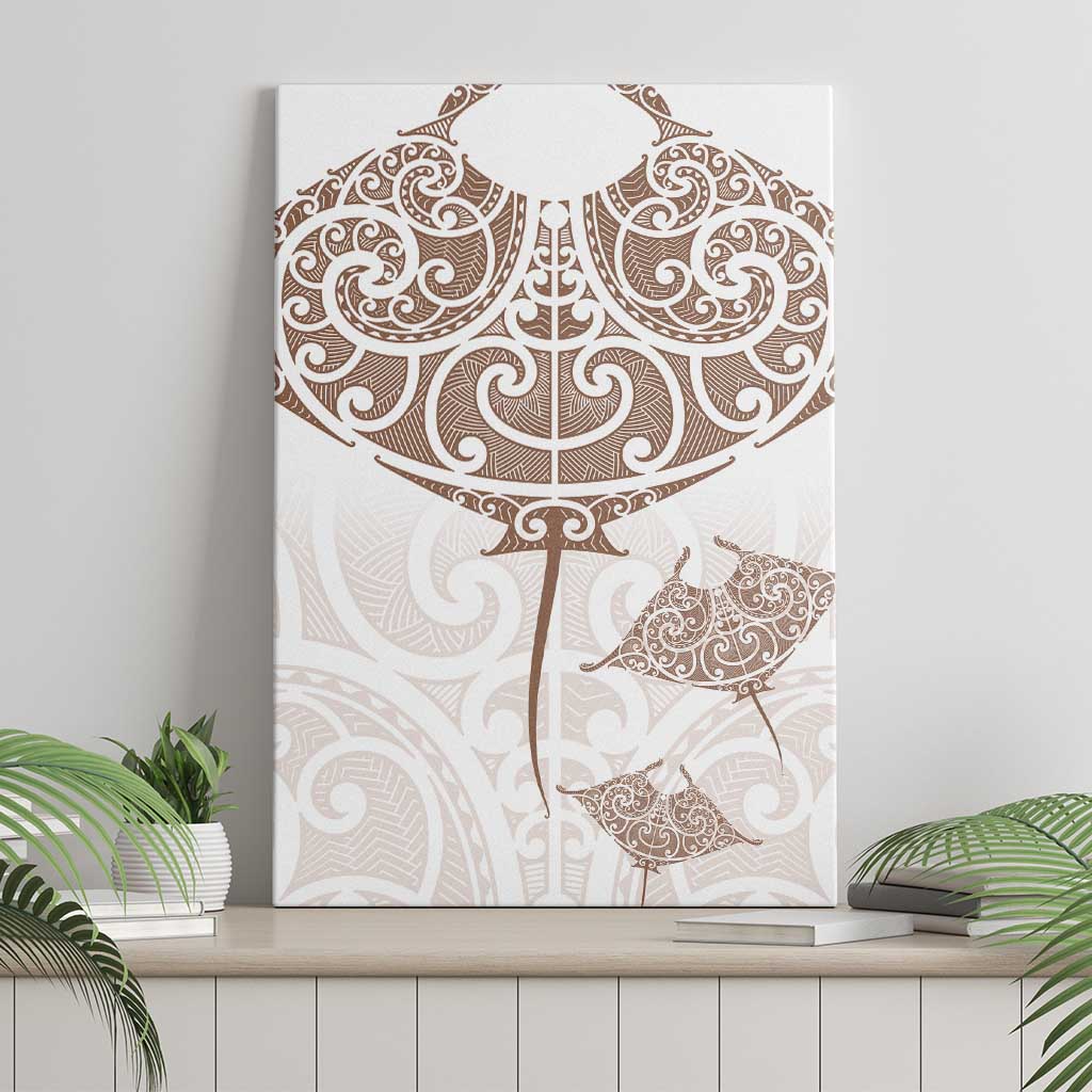 New Zealand Manta Ray Tattoo Canvas Wall Art Aotearoa Maori Haehae Beige - Aussie Hoodie