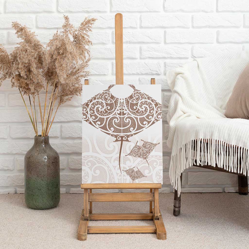 New Zealand Manta Ray Tattoo Canvas Wall Art Aotearoa Maori Haehae Beige - Aussie Hoodie