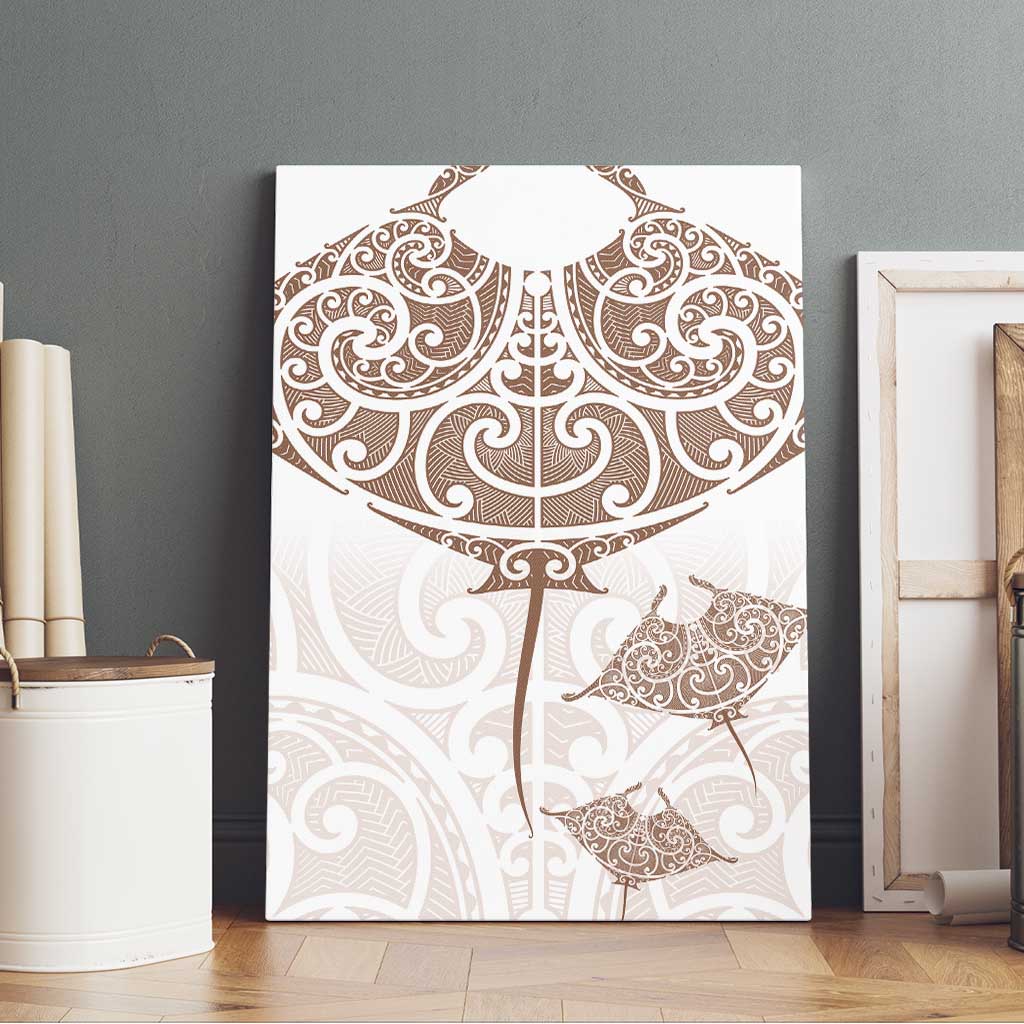 New Zealand Manta Ray Tattoo Canvas Wall Art Aotearoa Maori Haehae Beige - Aussie Hoodie