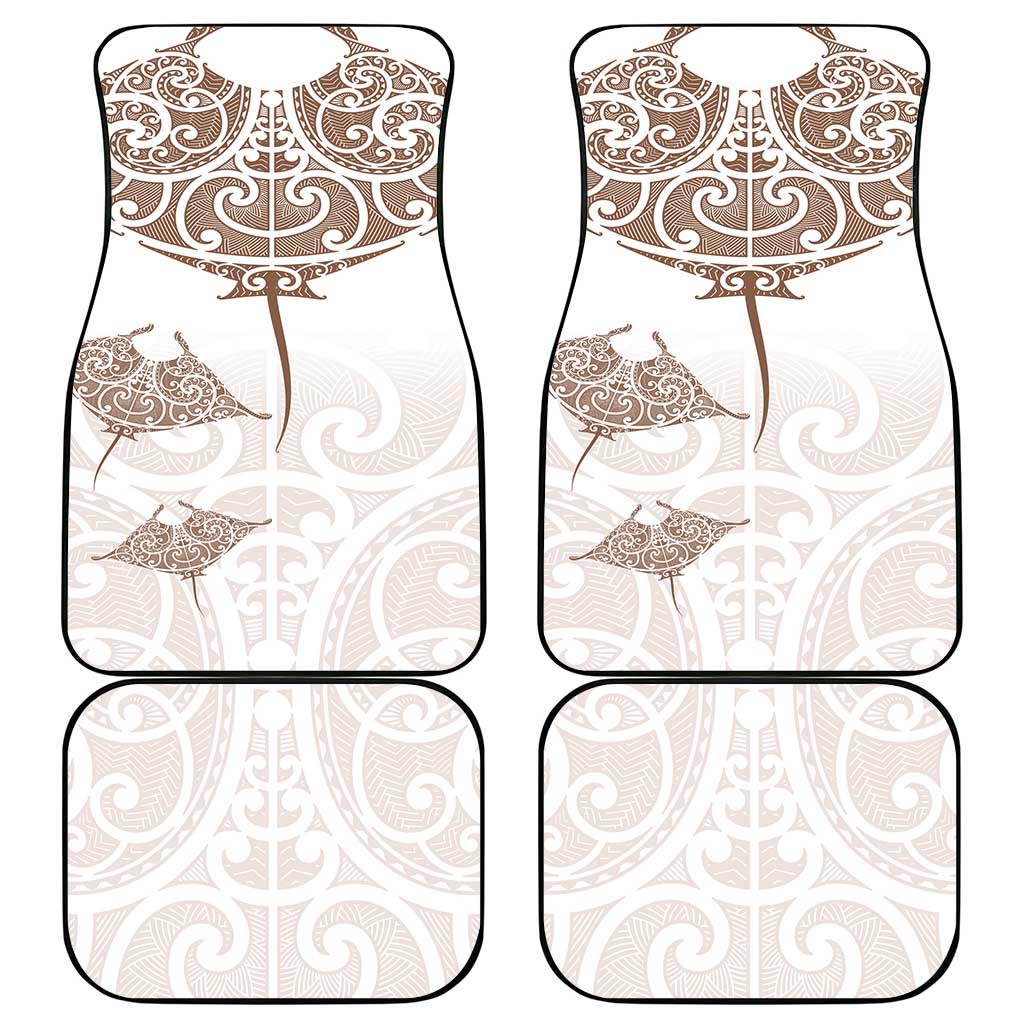 New Zealand Manta Ray Tattoo Car Mats Aotearoa Maori Haehae Beige - Aussie Hoodie
