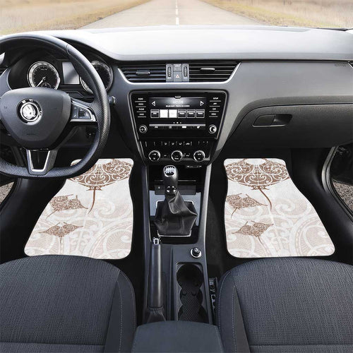 New Zealand Manta Ray Tattoo Car Mats Aotearoa Maori Haehae Beige - Aussie Hoodie