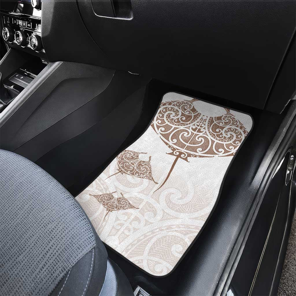 New Zealand Manta Ray Tattoo Car Mats Aotearoa Maori Haehae Beige - Aussie Hoodie