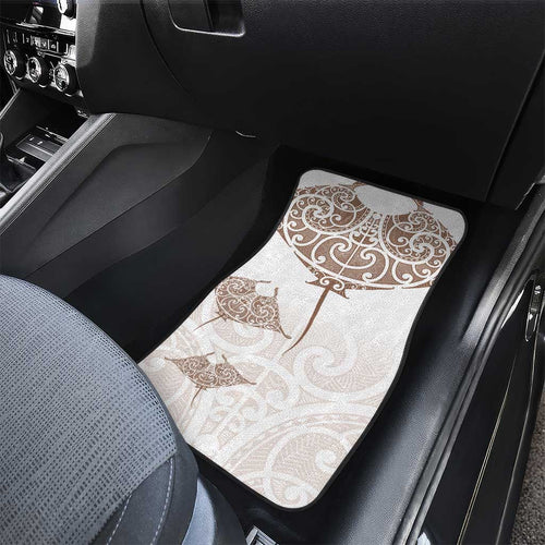 New Zealand Manta Ray Tattoo Car Mats Aotearoa Maori Haehae Beige - Aussie Hoodie
