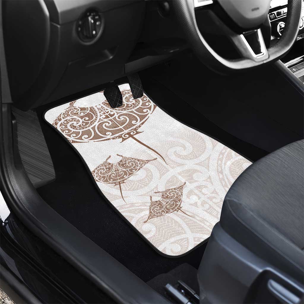 New Zealand Manta Ray Tattoo Car Mats Aotearoa Maori Haehae Beige - Aussie Hoodie