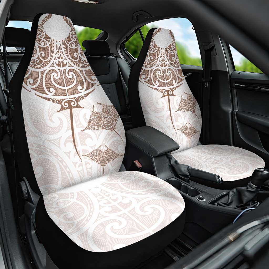 New Zealand Manta Ray Tattoo Car Seat Cover Aotearoa Maori Haehae Beige - Aussie Hoodie
