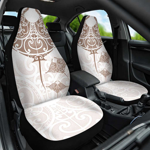 New Zealand Manta Ray Tattoo Car Seat Cover Aotearoa Maori Haehae Beige - Aussie Hoodie