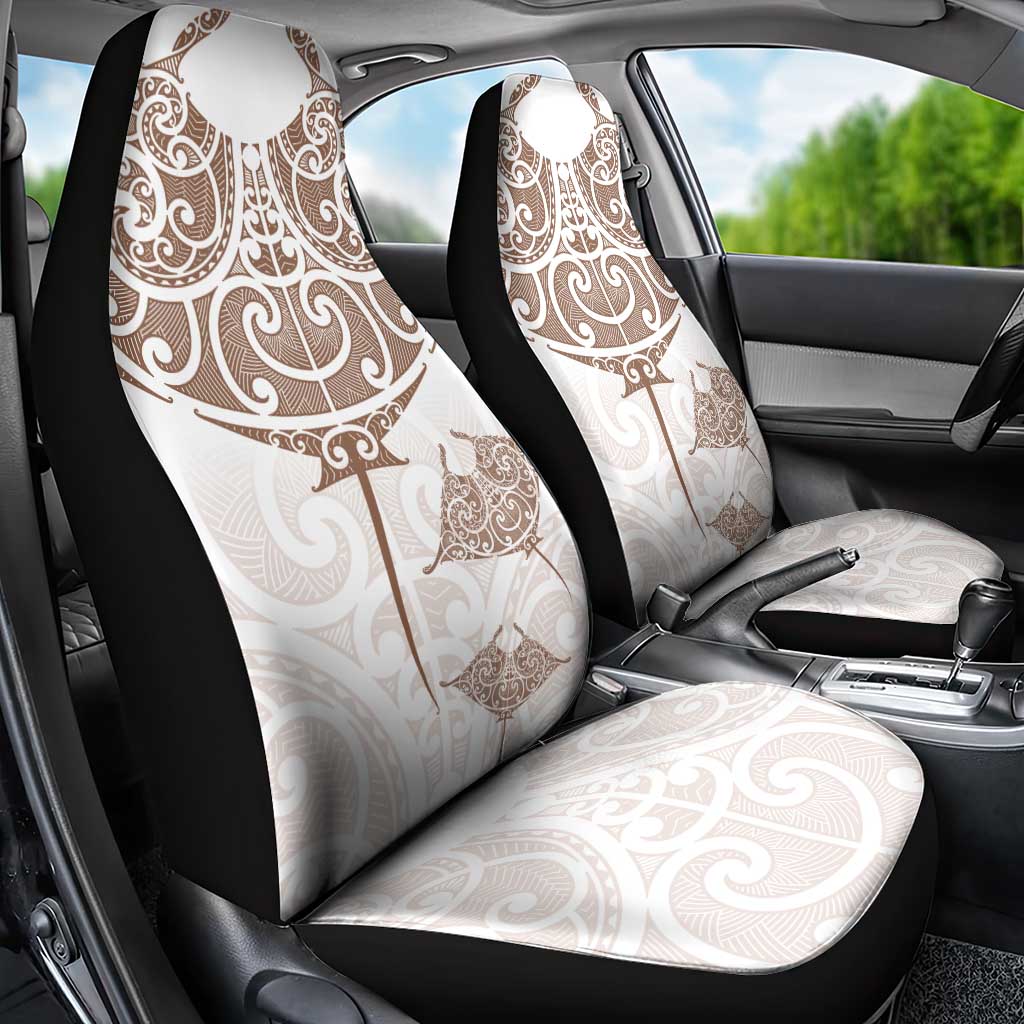 New Zealand Manta Ray Tattoo Car Seat Cover Aotearoa Maori Haehae Beige - Aussie Hoodie