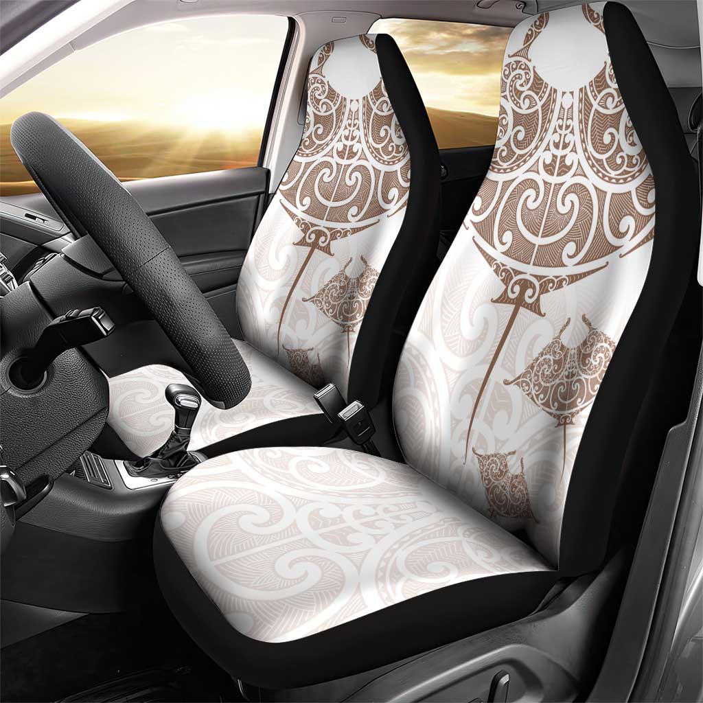 New Zealand Manta Ray Tattoo Car Seat Cover Aotearoa Maori Haehae Beige - Aussie Hoodie