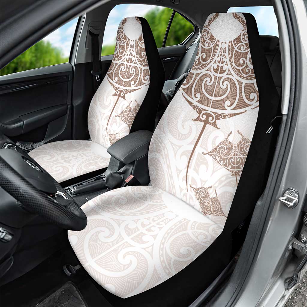 New Zealand Manta Ray Tattoo Car Seat Cover Aotearoa Maori Haehae Beige - Aussie Hoodie