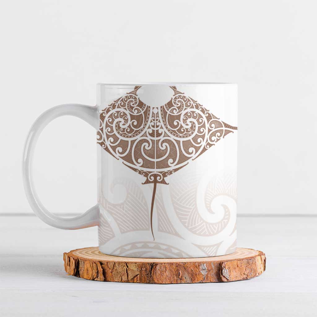 New Zealand Manta Ray Tattoo Ceramic Mug Aotearoa Maori Haehae Beige - Aussie Hoodie