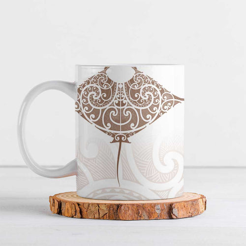 New Zealand Manta Ray Tattoo Ceramic Mug Aotearoa Maori Haehae Beige - Aussie Hoodie