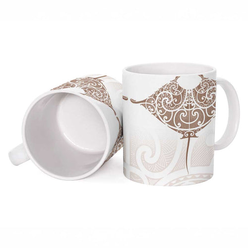 New Zealand Manta Ray Tattoo Ceramic Mug Aotearoa Maori Haehae Beige - Aussie Hoodie