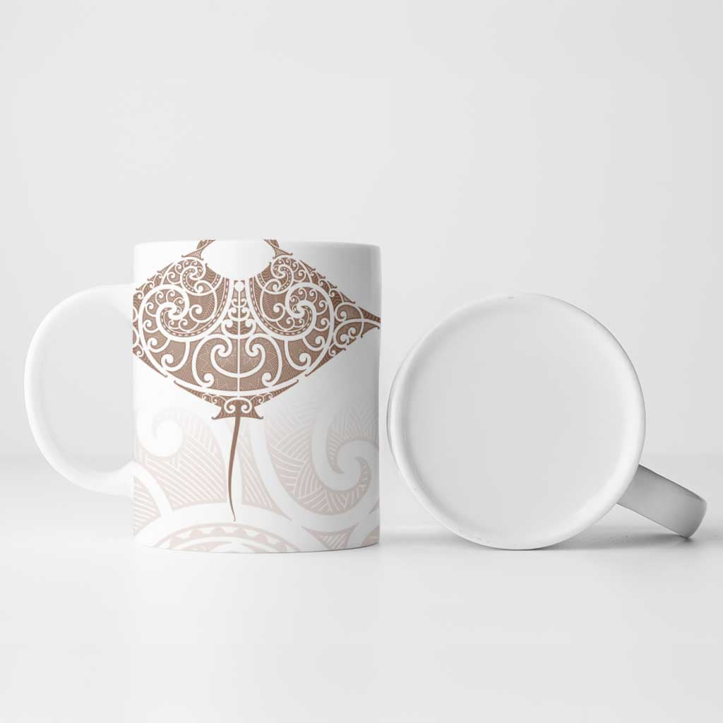 New Zealand Manta Ray Tattoo Ceramic Mug Aotearoa Maori Haehae Beige - Aussie Hoodie