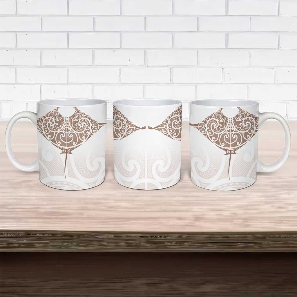 New Zealand Manta Ray Tattoo Ceramic Mug Aotearoa Maori Haehae Beige - Aussie Hoodie