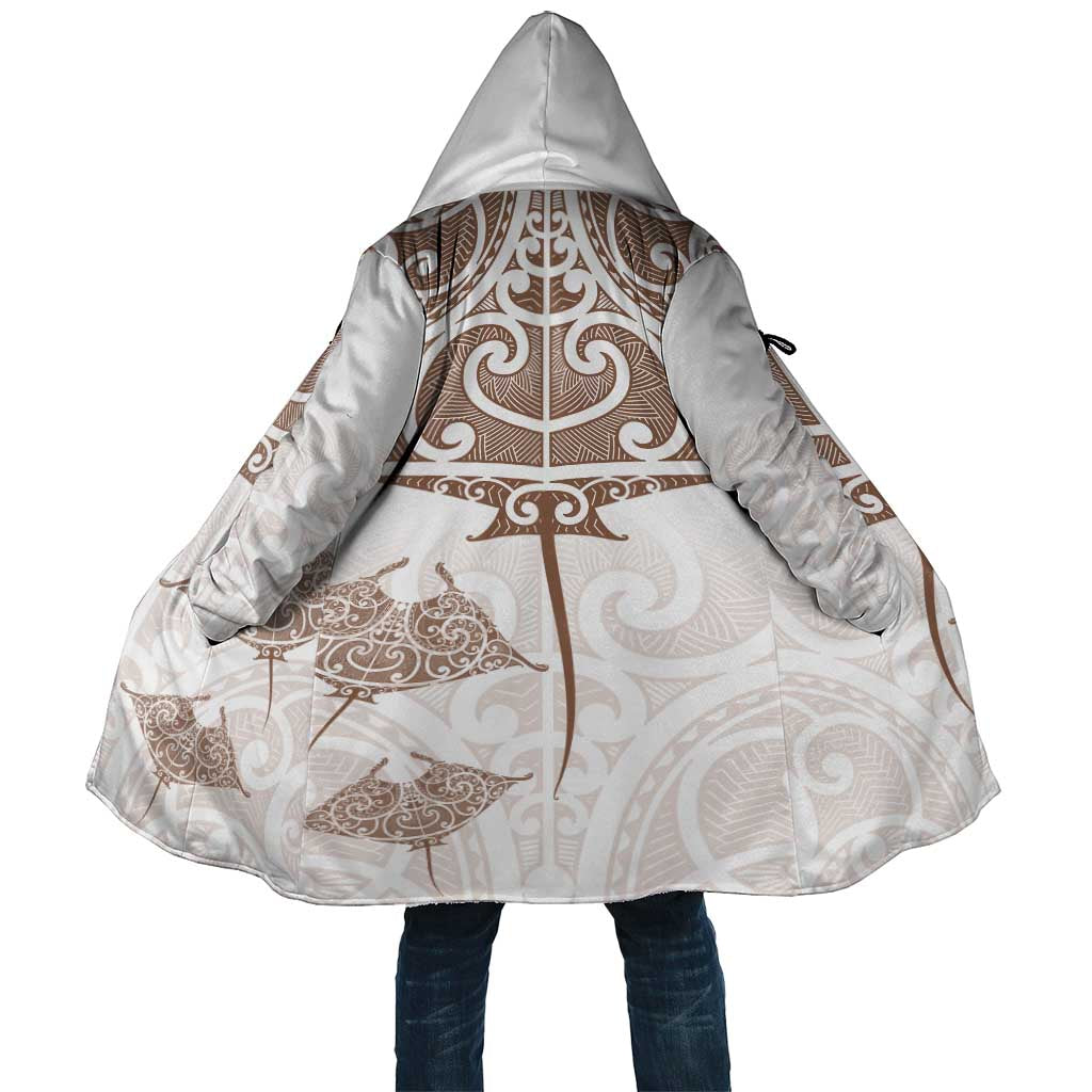 New Zealand Manta Ray Tattoo Cloak Aotearoa Maori Haehae Beige - Aussie Hoodie