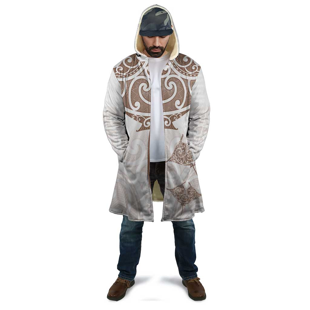 New Zealand Manta Ray Tattoo Cloak Aotearoa Maori Haehae Beige - Aussie Hoodie