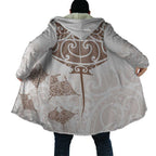 New Zealand Manta Ray Tattoo Cloak Aotearoa Maori Haehae Beige - Aussie Hoodie