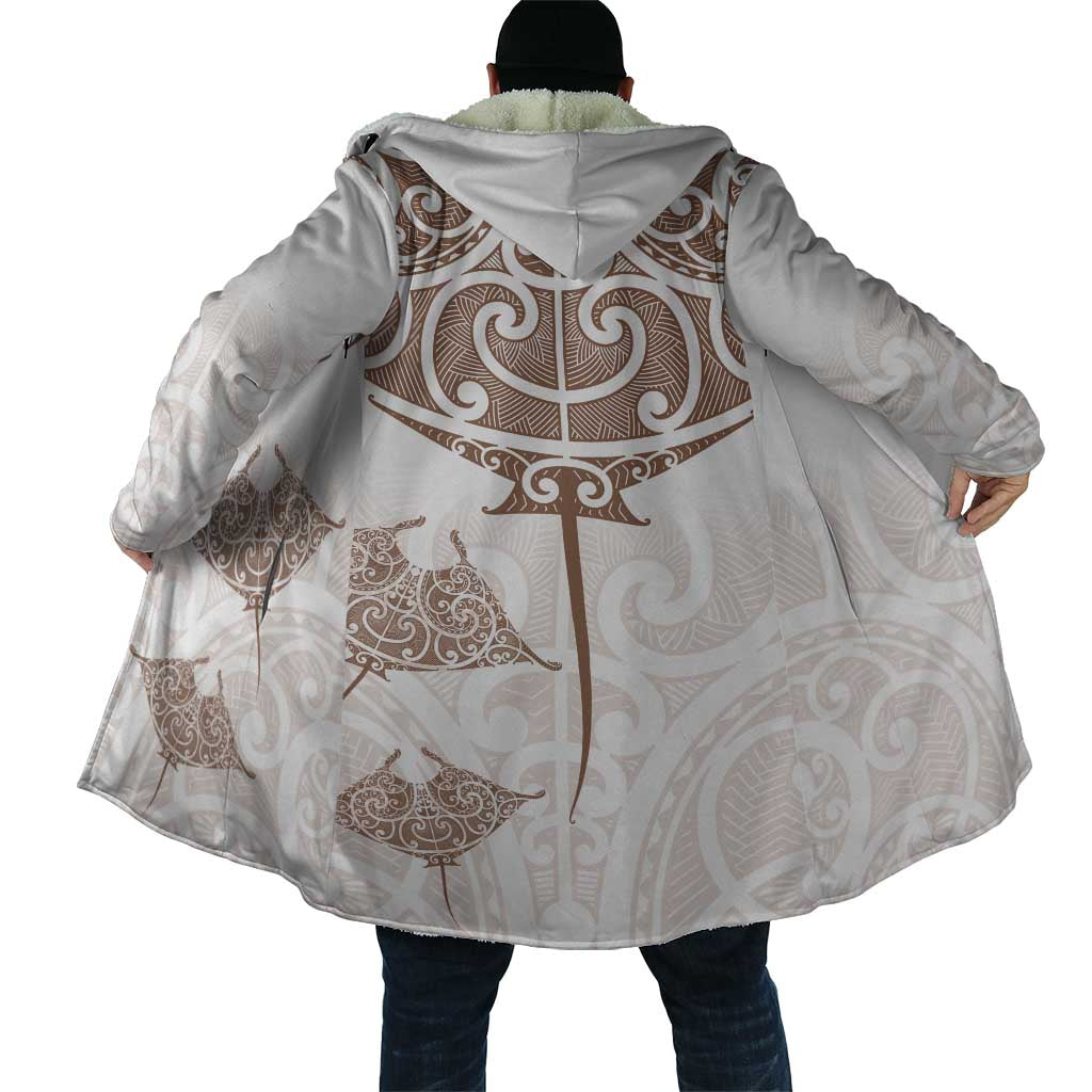 New Zealand Manta Ray Tattoo Cloak Aotearoa Maori Haehae Beige - Aussie Hoodie