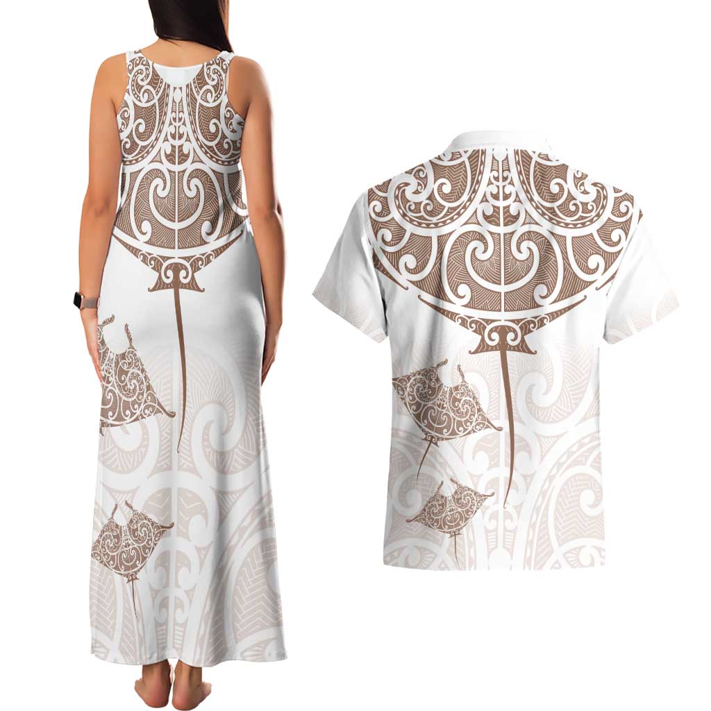 New Zealand Manta Ray Tattoo Couples Matching Tank Maxi Dress and Hawaiian Shirt Aotearoa Maori Haehae Beige - Aussie Hoodie