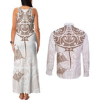 New Zealand Manta Ray Tattoo Couples Matching Tank Maxi Dress and Long Sleeve Button Shirt Aotearoa Maori Haehae Beige - Aussie Hoodie