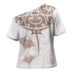 New Zealand Manta Ray Tattoo Cross Shoulder Shirt Aotearoa Maori Haehae Beige - Aussie Hoodie