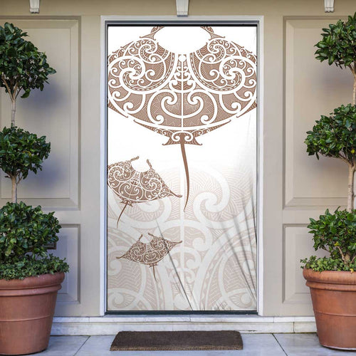 New Zealand Manta Ray Tattoo Door Cover Aotearoa Maori Haehae Beige - Aussie Hoodie
