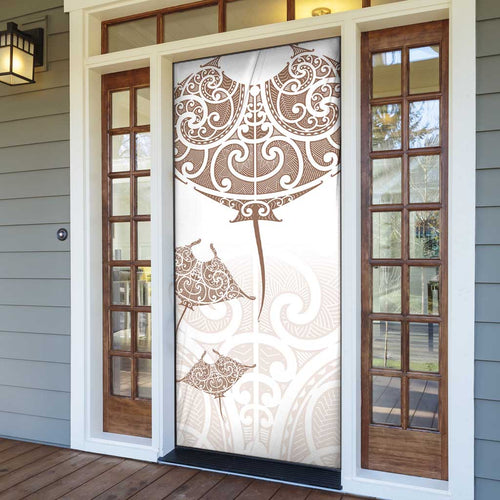 New Zealand Manta Ray Tattoo Door Cover Aotearoa Maori Haehae Beige - Aussie Hoodie