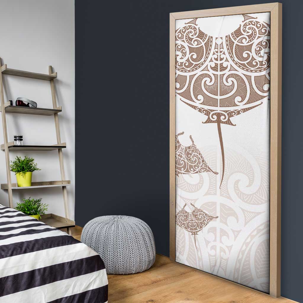 New Zealand Manta Ray Tattoo Door Cover Aotearoa Maori Haehae Beige - Aussie Hoodie