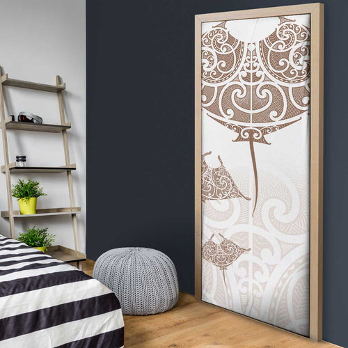 New Zealand Manta Ray Tattoo Door Cover Aotearoa Maori Haehae Beige - Aussie Hoodie